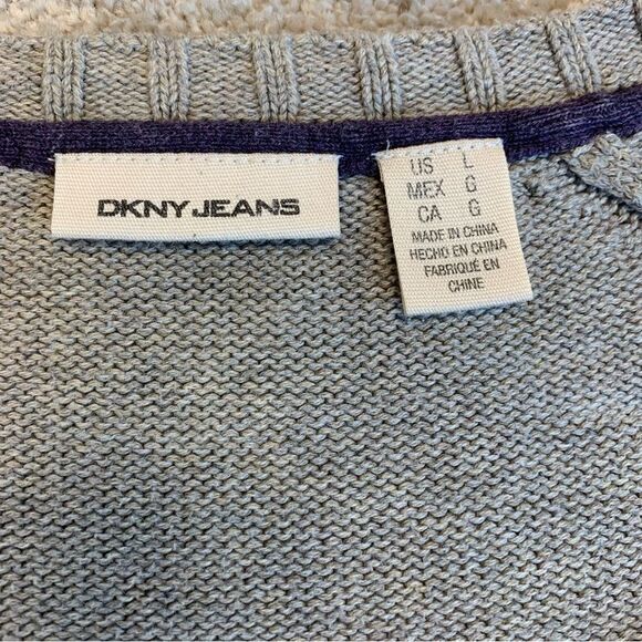 Dkny beige brown long sleeve V-neck metallic logo knit sweater Sz L - Picture 6 of 10
